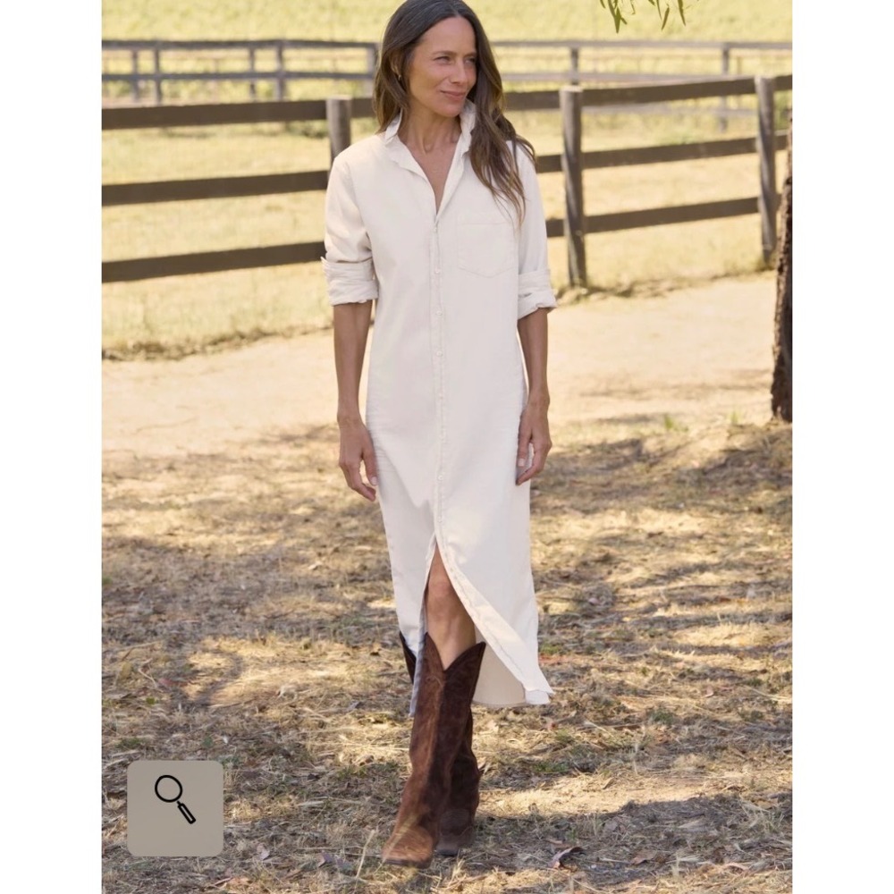 Frank & Eileen RORY Famous Denim Maxi Shirt Dress Sand Beige Italian Cotton Med